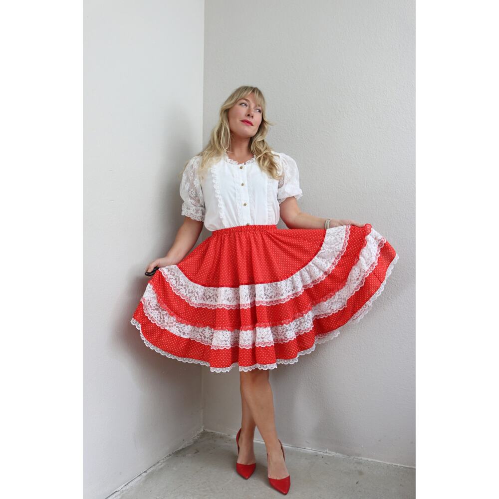 1980's Vintage Jeri Bee Peasant Blouse & Western Skirt Set ~ Women's XS SM